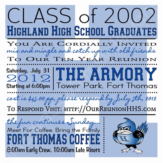High School College Class Reunion Blue White Any Color Etsy