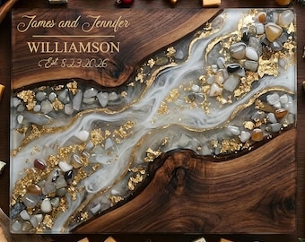Personalized Glass Charcuterie Board, Cutting Board, Custom Agate Epoxy Resin Wood Look Chopping Board, Realtor Kitchen Decor Closing Gifts