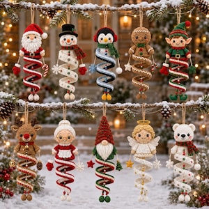 10 Christmas Spiral Ornaments Crochet Pattern Bundle PDF, Crochet Snowman Pattern, Santa Crochet, Hanging Amigurumi Christmas Decor