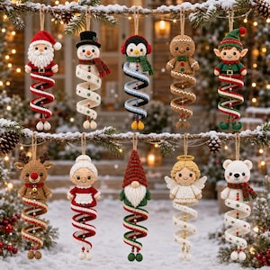 10 Christmas Spiral Ornaments Crochet Pattern Bundle PDF, Crochet Snowman Pattern, Santa Crochet, Hanging Amigurumi Christmas Decor