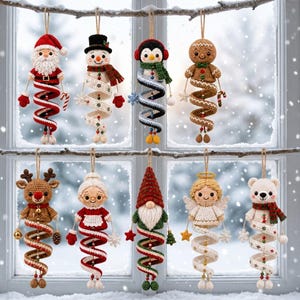 10 Christmas Spiral Ornaments Crochet Pattern Bundle PDF, Crochet Snowman Pattern, Santa Crochet, Hanging Amigurumi Christmas Decor