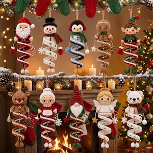 10 Christmas Spiral Ornaments Crochet Pattern Bundle PDF, Crochet Snowman Pattern, Santa Crochet, Hanging Amigurumi Christmas Decor