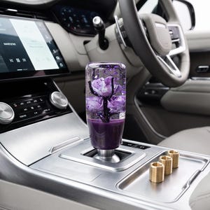 4" Purple Rose Shift Knob, JDM Glitter Flower Gear Shifter, Sim Racing Rig Setup, iRacing Manual Mod, Weighted Acrylic Auto Part