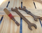 Vintage Tools .set of 3. Drop forged select steel tools. vintage wrench . Stanley Chisel .Rustic Farmhouse . Mechanic tools. Man cave decor