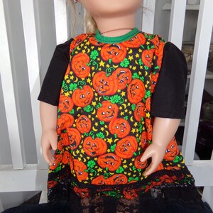 Hand Made Halloween doll cloths / for a 18'' doll / pumpkin fabric 18inch doll dress / scary Halloween dress for doll image 2