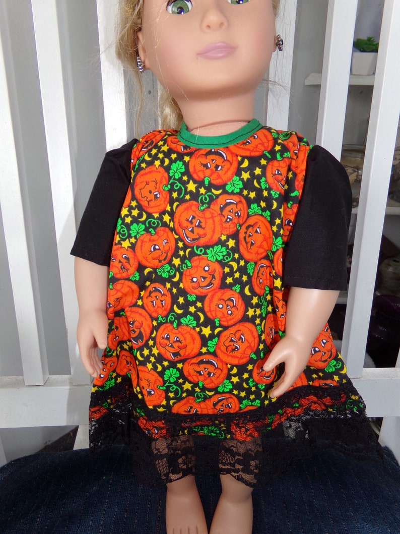 Hand Made Halloween doll cloths / for a 18'' doll / pumpkin fabric 18inch doll dress / scary Halloween dress for doll image 2