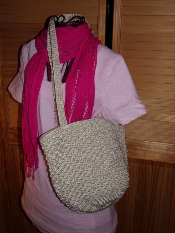 Vintage Crochet Bo Ho Bag  /  Hippie Ivory Bag  /… - image 9