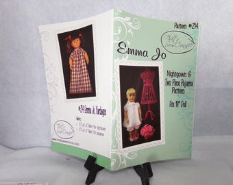 Doll Cloths Patterns  /  18" Doll Pajama Pattern /  sew for 18 inch Dolls  /    Doll Pattern  /  Doll Nightgown Patterns.
