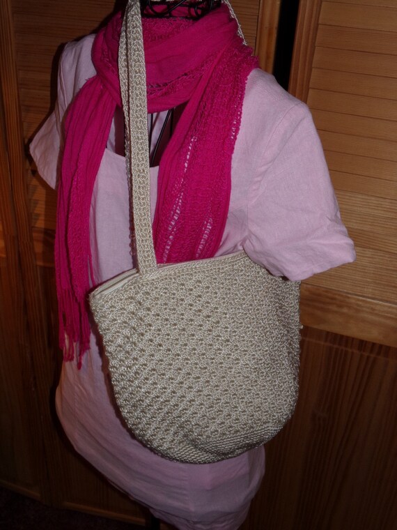 Vintage Crochet Bo Ho Bag  /  Hippie Ivory Bag  /… - image 5