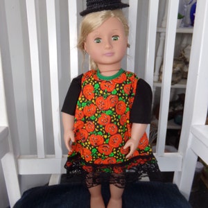 Hand Made Halloween doll cloths / for a 18'' doll / pumpkin fabric 18inch doll dress / scary Halloween dress for doll image 7