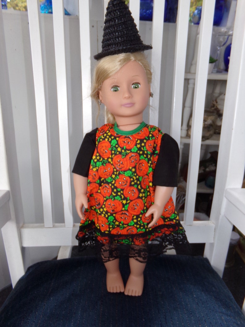 Hand Made Halloween doll cloths / for a 18'' doll / pumpkin fabric 18inch doll dress / scary Halloween dress for doll image 7