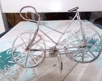 Vintage Handmade Miniature Bicycle  /  Metal Doll House Bike /  Retro Metal Bike  / Fairy Garden Bicycle /  Handmade Small Metal Bike