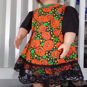 Hand Made Halloween doll cloths / for a 18'' doll / pumpkin fabric 18inch doll dress / scary Halloween dress for doll image 3