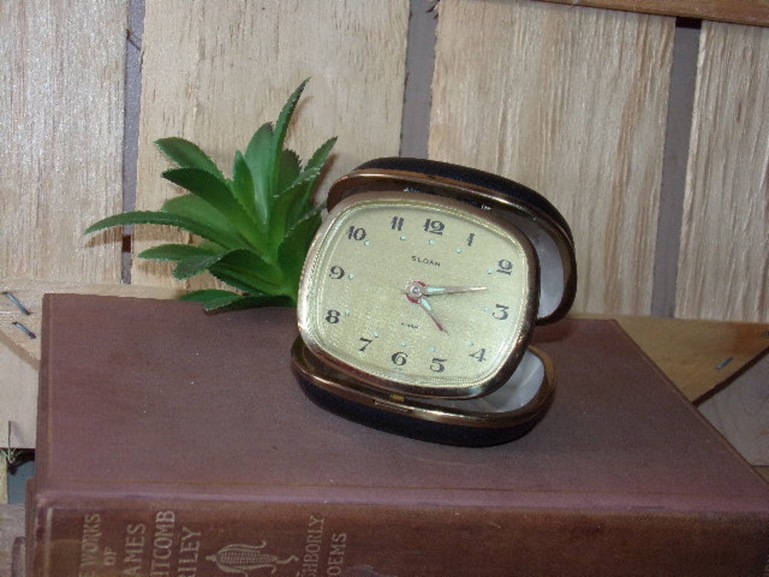 Vintage Sloan Wind up Alarm Clock / Black Vinyl Alarm Clock / 60s Alarm