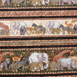 African Jungle Animal Fabric / Striped Jungle Animals  /  Safari Zoo Fabric