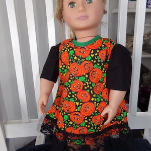 Hand Made Halloween doll cloths / for a 18'' doll / pumpkin fabric 18inch doll dress / scary Halloween dress for doll image 1