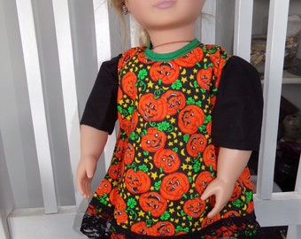 Hand Made Halloween doll cloths  / for a 18'' doll  / pumpkin fabric 18inch doll dress / scary Halloween dress for doll