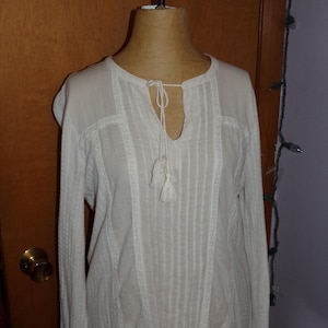 Vintage Bo Ho Romantic woman's Shirt  / Vintage Hippy Shirt / Off White Vintage Mesh Shirt / Lucky Brand Shirt / size Large