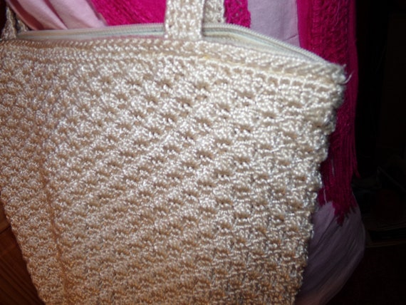 Vintage Crochet Bo Ho Bag  /  Hippie Ivory Bag  /… - image 3