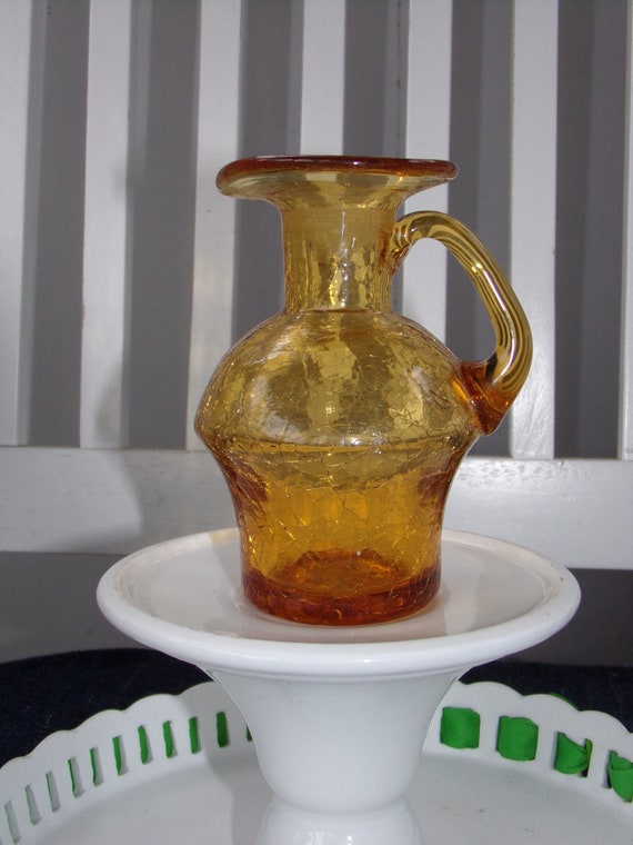 Vintage Amber Crackle Glass Vase / Antique Crackle Glass Vase Etsy