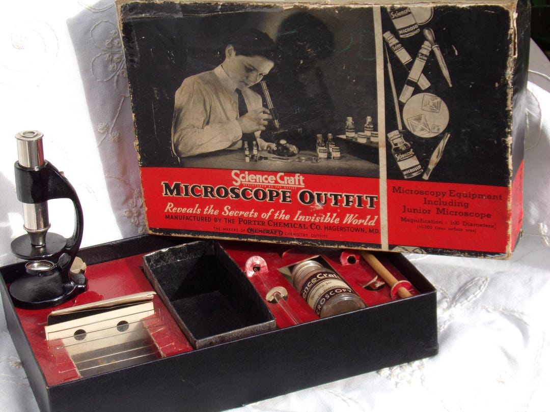 Vintage Microscope Kit for Kids / 1935 Mini Microscope With Slides