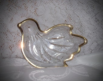 Beautiful Glass Bird Dish / Crystal Trinket Dish  /  Gold Trimmed Bird Dish /  Collectible Glass  / Jewelry Dish Holder /  Glass Candy Dish