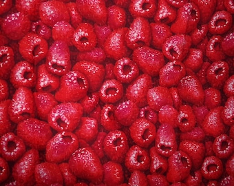 Red Fruit Fabric / Red Raspberries Fabric /   Fruit Fabric /  Food Fabric  /  Novelty fabric  / Cotton fabric