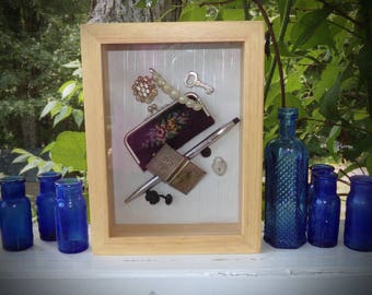 Vintage Framed Art .Old Shadow Box .Vintage Purse .Shadow Box Display. Mixed Media Art .1920s Art . Roaring 20's Decor . Wall Hanging decor