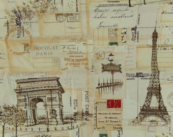 Paris Postcard Fabric /  EiffelTower Paris Fabric / Paris Places on Fabric / Cotton Fabric