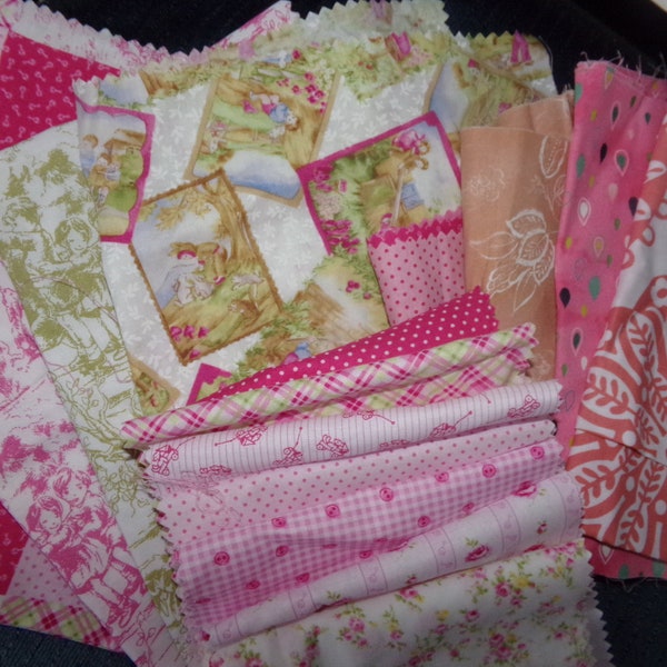 100 Percent Pink Cotton Remnants  /  Designer Pink Scrap Fabric  /  16 Pieces of Pinks scraps /  Stash Builder Fabric  / scraps for Quilts