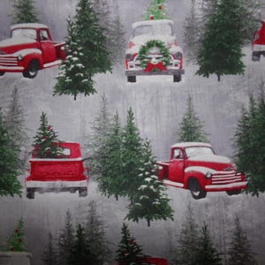 Vintage Holiday Fabric /  Red Truck Christmas fabric /   Henry Glass Christmas fabric /  Antique Truck Fabric