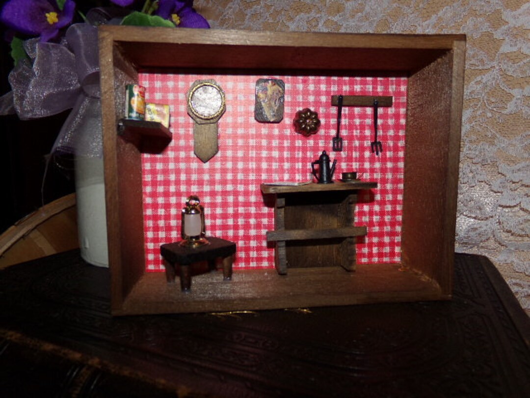 Vintage Shadow Box / Miniature Kitchen Box / Handmade Miniature Room