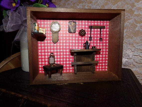 Vintage Shadow Box Miniature Kitchen Box Handmade Miniature