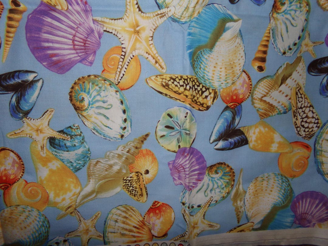 Ocean Shell Textiles Sea Shell Fabric / Designer Seashell Fabric / Tossed Seashells Fabric ...