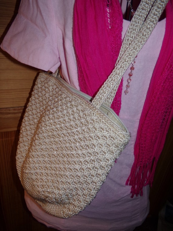 Vintage Crochet Bo Ho Bag  /  Hippie Ivory Bag  /… - image 2