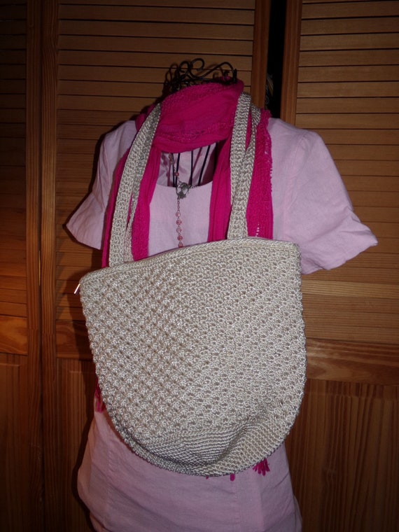 Vintage Crochet Bo Ho Bag  /  Hippie Ivory Bag  /… - image 8