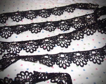 French Black Lace /  Martha Pullon Black Lace / Made in France Black Lace  /  Lots of French Lace /  Black Venise Lace  1.12 ''