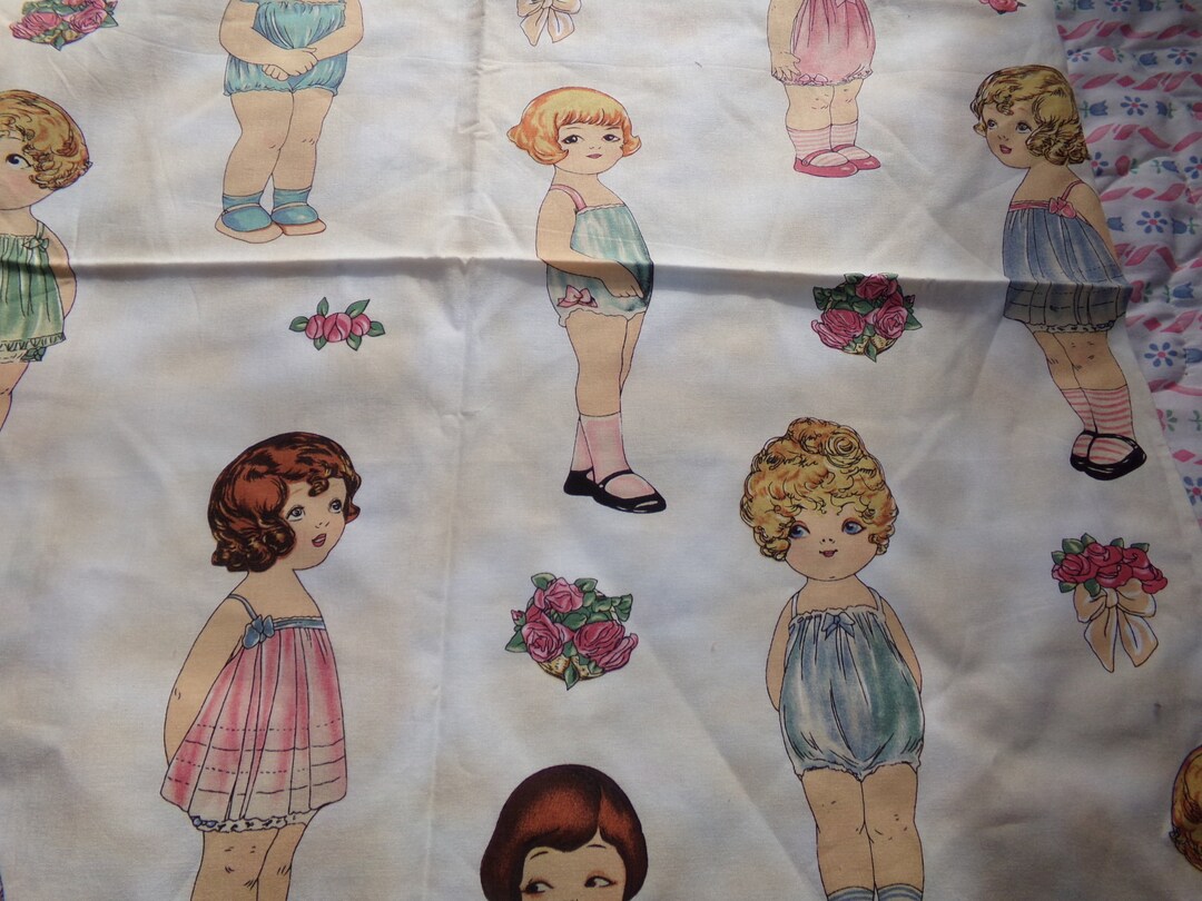 Vintage Paper Doll Fabric / Large Paper Doll Fabric / Quilt Paper Doll