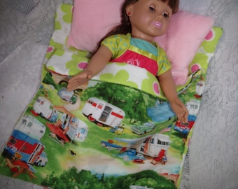 18'' Doll Sleeping Bag / Slumber Party /A G Doll .Camping Bag /Spring Time Sleeping Bag for 18 inch Dolls .Camping Bed Roll for 18 inch Doll