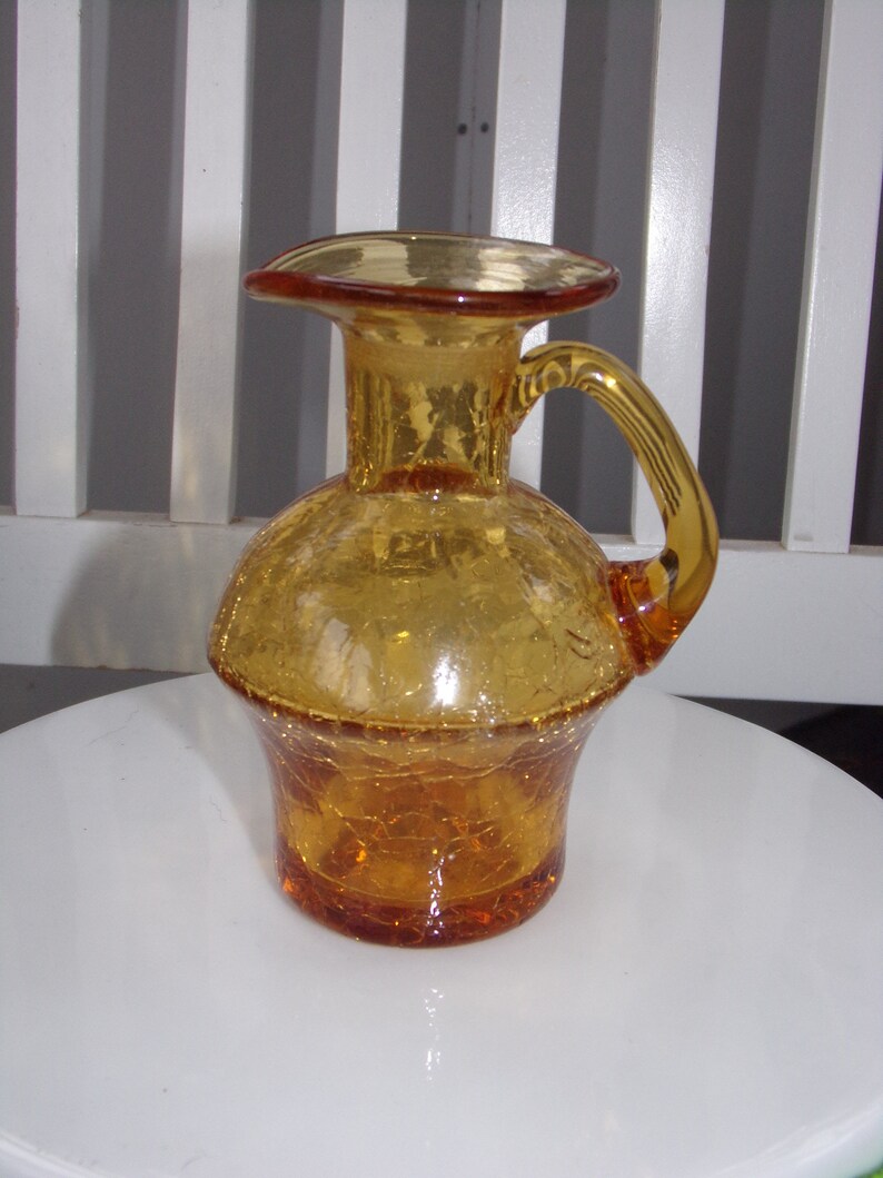 Vintage Amber Crackle Glass Vase / Antique Crackle Glass Vase Etsy