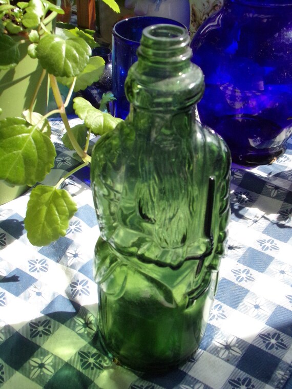 Rare Green Glass Liquor Bottle / Vintage Old Asian Man Bottle Etsy