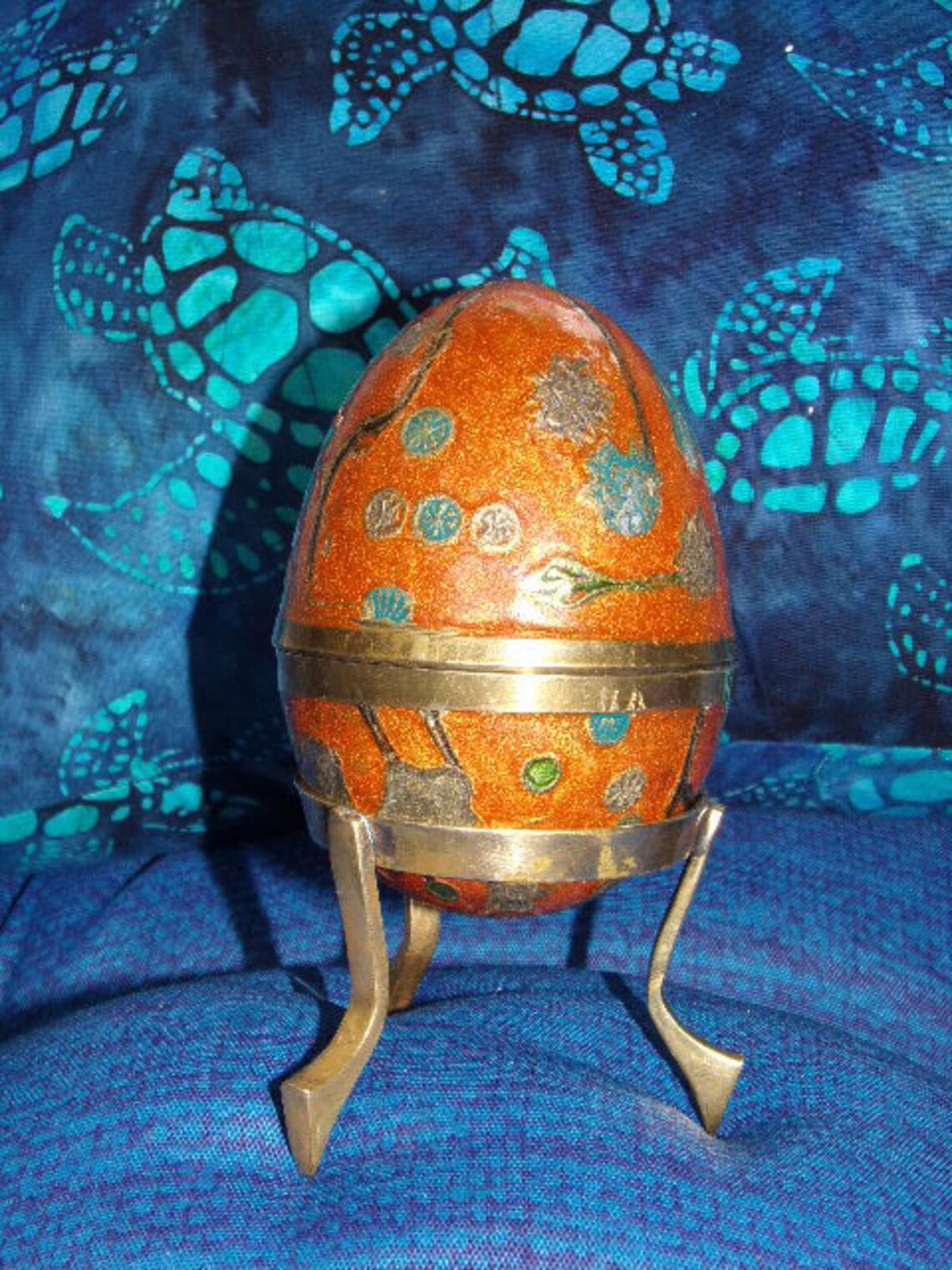 Large Brass Egg / Vintage Cloisonne Enamel Egg W/ Stand / Etsy
