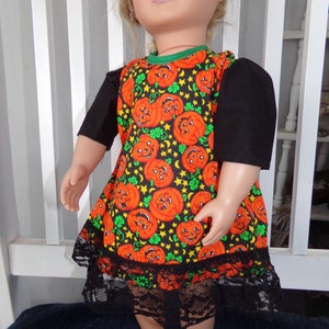 Hand Made Halloween doll cloths / for a 18'' doll / pumpkin fabric 18inch doll dress / scary Halloween dress for doll image 5