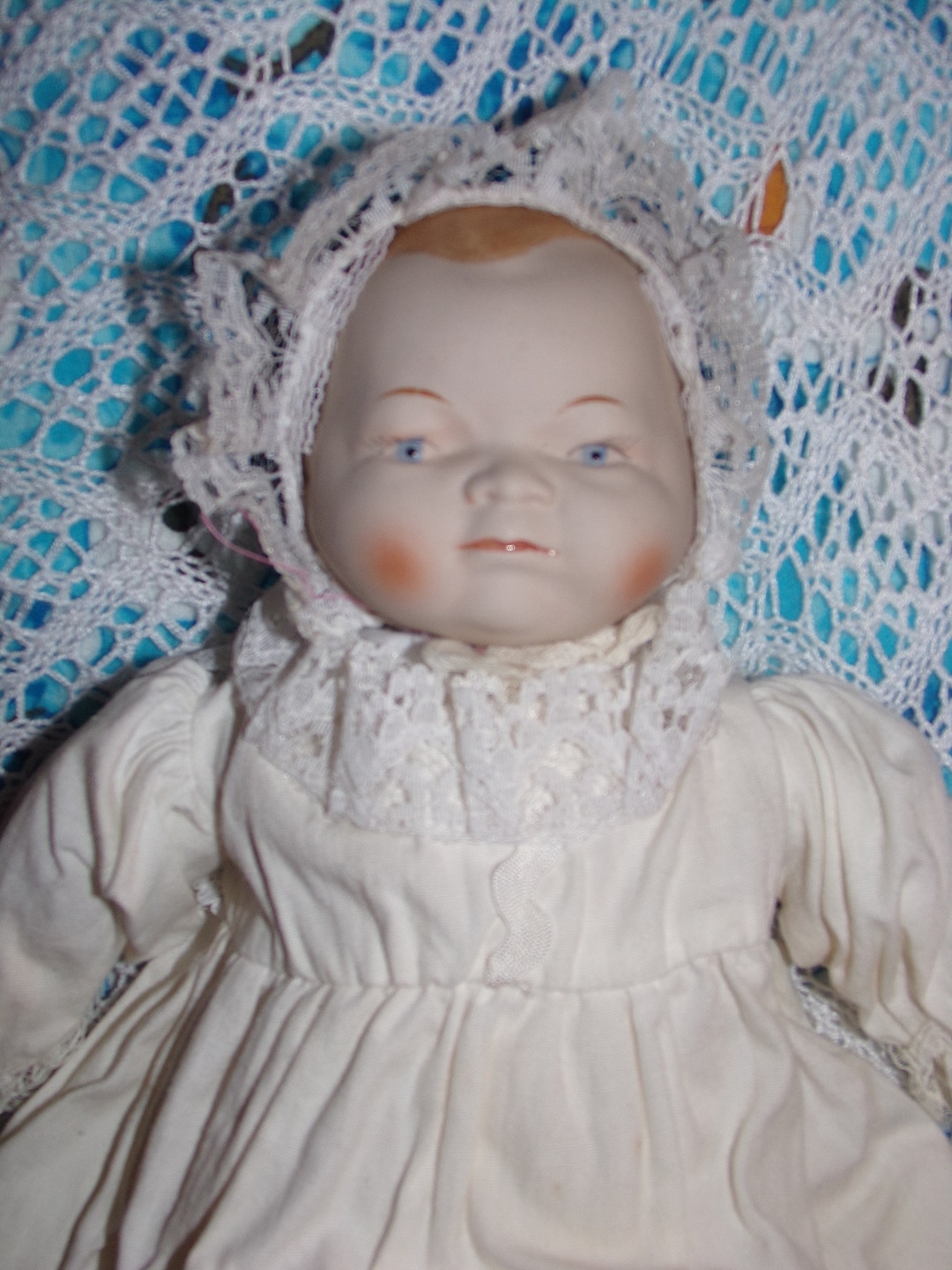 Antique Baby Doll / Vintage Bisque Baby With Christening Gown / Creepy