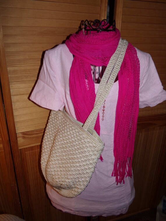 Vintage Crochet Bo Ho Bag  /  Hippie Ivory Bag  /… - image 7