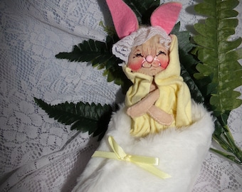 Annalee Doll Signed  / Easter Bunny in Slipper /Rare Annalee Doll /  Vintage Baby Shower Gift / Baby Decor .Art Dolls .  Collectible Annalee