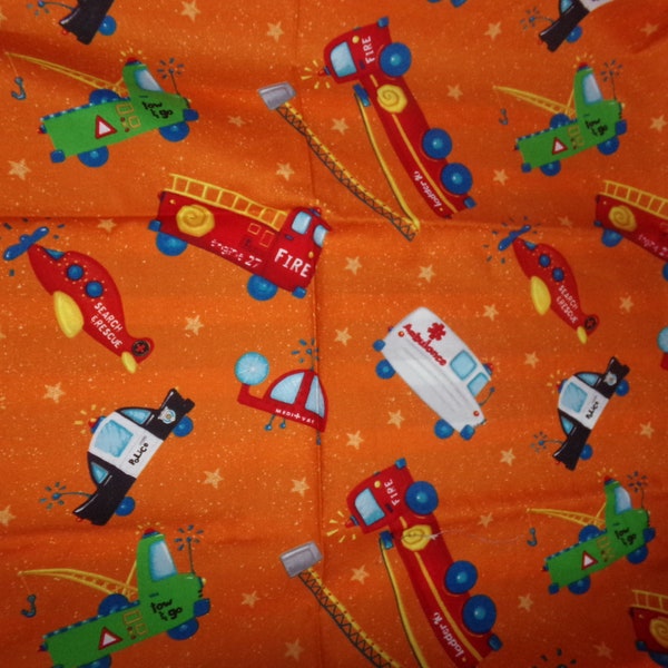 Childrens Fabric /  Fire Fighters Fabric / Zip Zoom Fabric / Tow truck Fabric / Search & Rescue /   Fabric Police Car Fabric