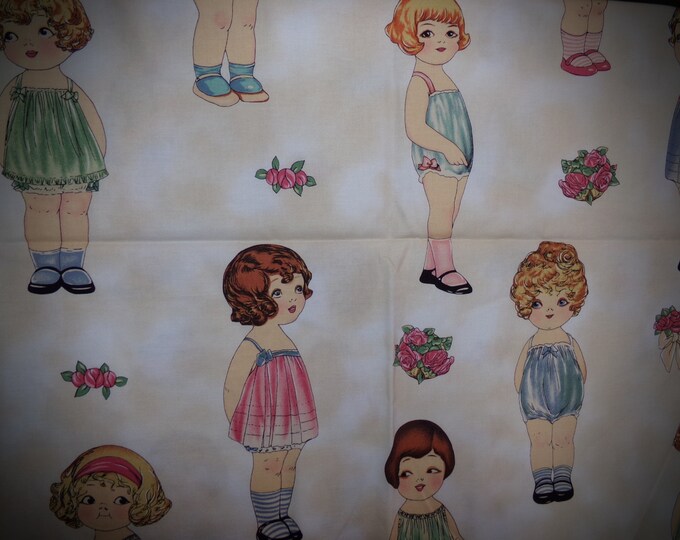 Vintage Paper Doll Fabric / Vintage Windham Fabric Dolls / 7'' Paper