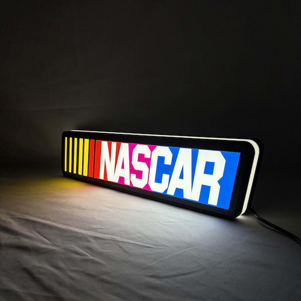 NASCAR LED Lightbox Sign, Race Car Lamp for Man Cave, Racing Garage Wall Art, Nascar Fan Gift Night Light