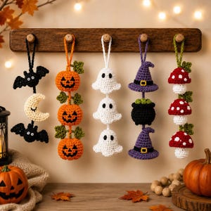 Halloween Crochet Garland Pattern Bundle, Bat & Moon, Pumpkin, Ghost, Witch Hat  Cauldron, Mushroom Stack, Halloween Decor PDF